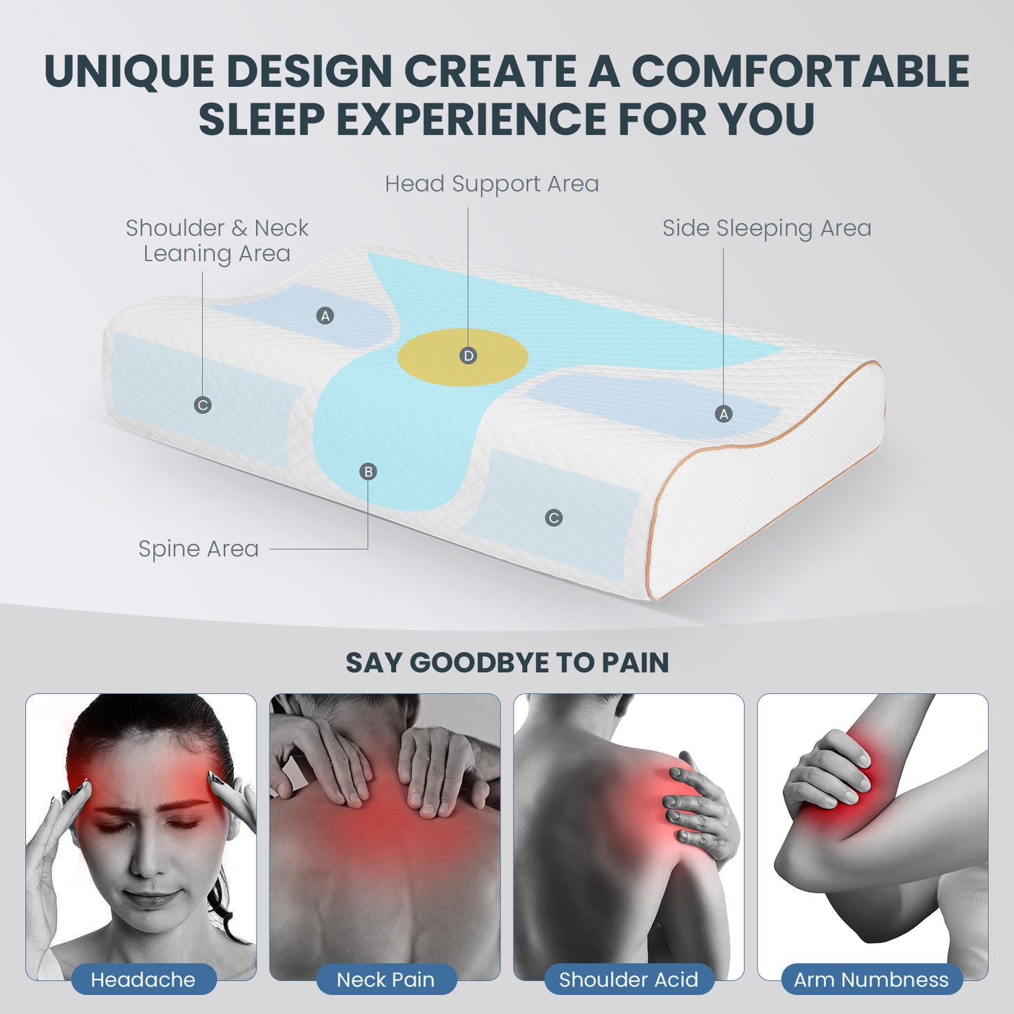 Tealhome Cervical Memory Foam Ergonomic Bed Pillow T227