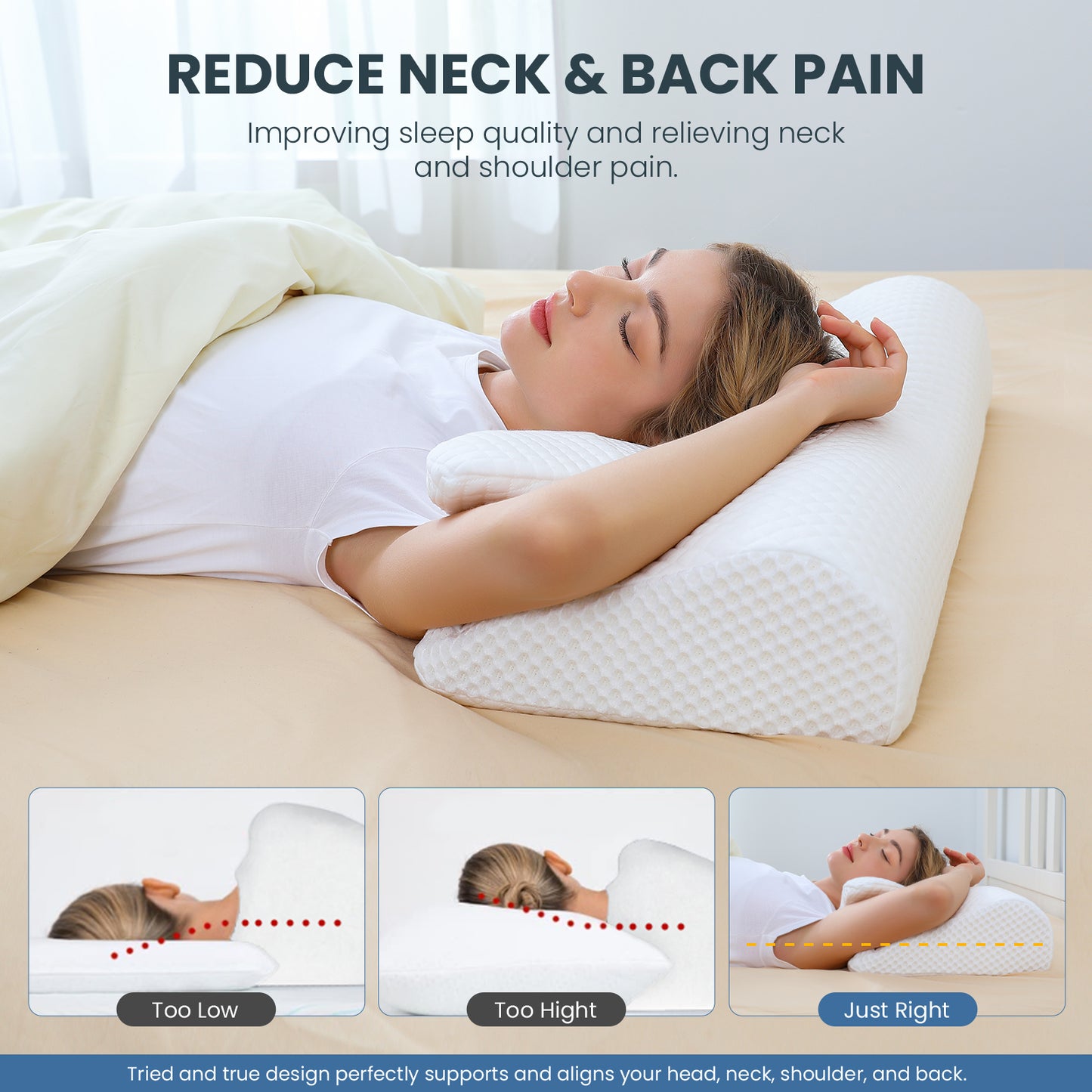 Tealhome Cervical Memory Foam Ergonomic Orthopedic Neck Support Pillow T257